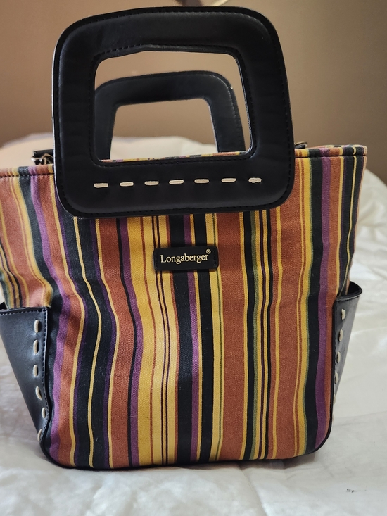 Longaberger Handbags - Longaberger Multicolor Striped Tote Bag - Yellow, Purple & Brown